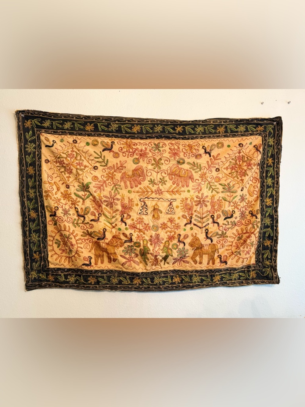 Vintage Indian Chain Stitch Embroidery Wall Hanging Textile 45x30"
